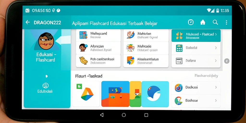 Tampilan antarmuka aplikasi Flashcard DRAGON222 yang menarik dan interaktif.