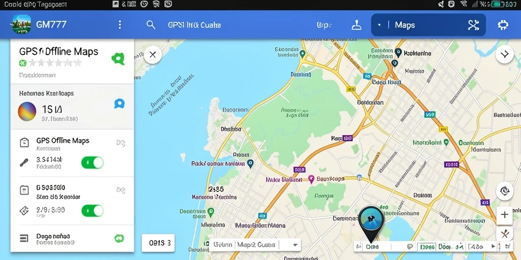 Tampilan antarmuka GM777 untuk navigasi peta offline.