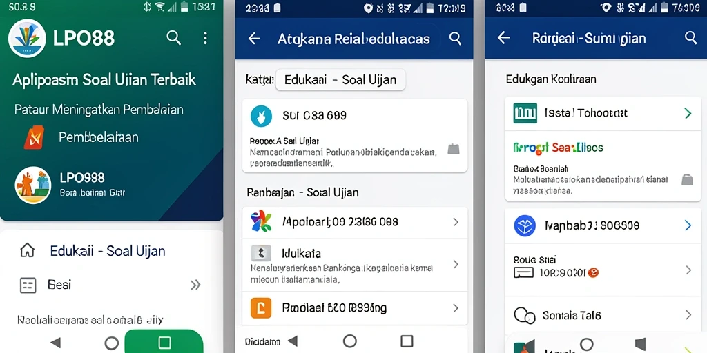 Antarmuka pengguna aplikasi LPO88 dengan fitur Soal Ujian yang lengkap.