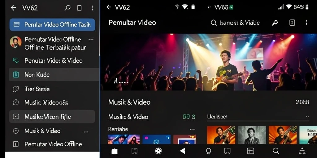 Antarmuka VV62 yang sederhana dan fungsional untuk Pemutar Video Offline.